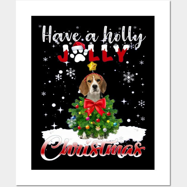 Have A Holly Jolly Christmas Beagle Dog Xmas Tree Wall Art by nakaahikithuy